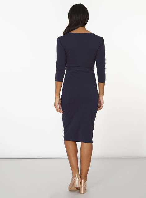 **Maternity Navy Self-Tie Ruched Dress